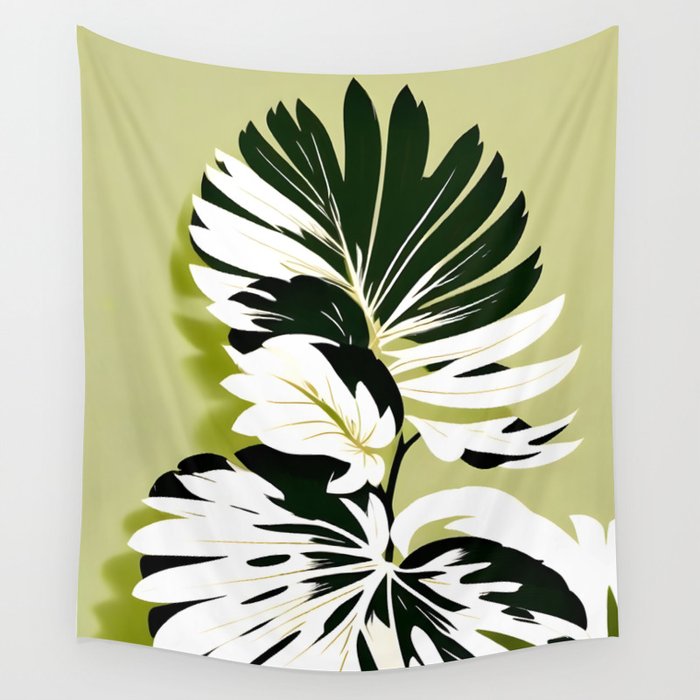 Monsterous, Monstera Tropical Botanical Nature, Jungle Green Scandinavian, Eclectic Garden Bohemian Leaves Illustration, Painting Vintage Variegated Plants   Wall Tapestry Gallery Image 4