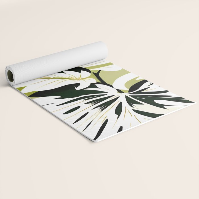 Monsterous, Monstera Tropical Botanical Nature, Jungle Green Scandinavian, Eclectic Garden Bohemian Leaves Illustration, Painting Vintage Variegated Plants   Yoga Mat Gallery Image 2