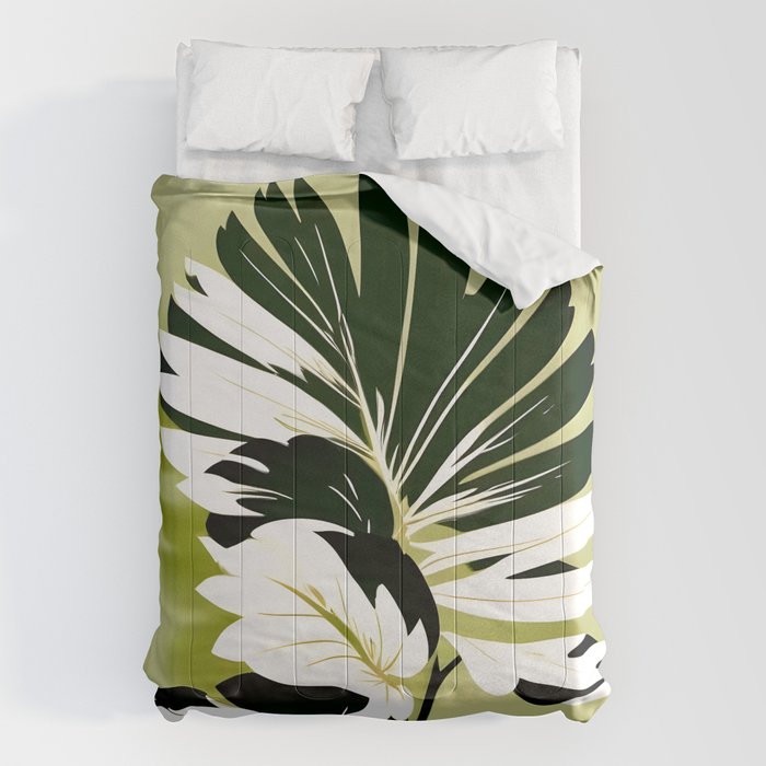 Monsterous, Monstera Tropical Botanical Nature, Jungle Green Scandinavian, Eclectic Garden Bohemian Leaves Illustration, Painting Vintage Variegated Plants   Comforter Gallery Image 6