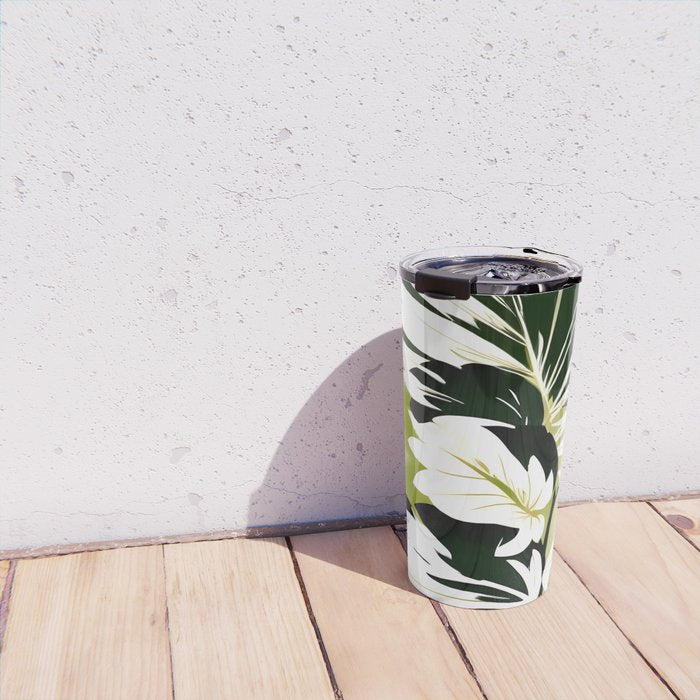 Monsterous, Monstera Tropical Botanical Nature, Jungle Green Scandinavian, Eclectic Garden Bohemian Leaves Illustration, Painting Vintage Variegated Plants   Travel Mug Gallery Image 4