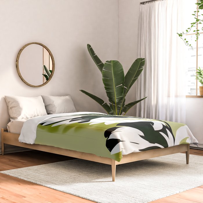 Monsterous, Monstera Tropical Botanical Nature, Jungle Green Scandinavian, Eclectic Garden Bohemian Leaves Illustration, Painting Vintage Variegated Plants   Comforter Gallery Image 2