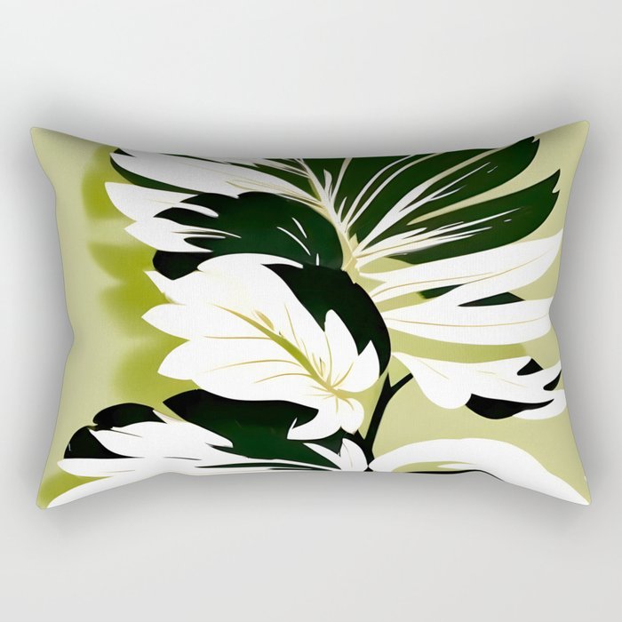 Monsterous, Monstera Tropical Botanical Nature, Jungle Green Scandinavian, Eclectic Garden Bohemian Leaves Illustration, Painting Vintage Variegated Plants   Rectangular Pillow Gallery Image 2