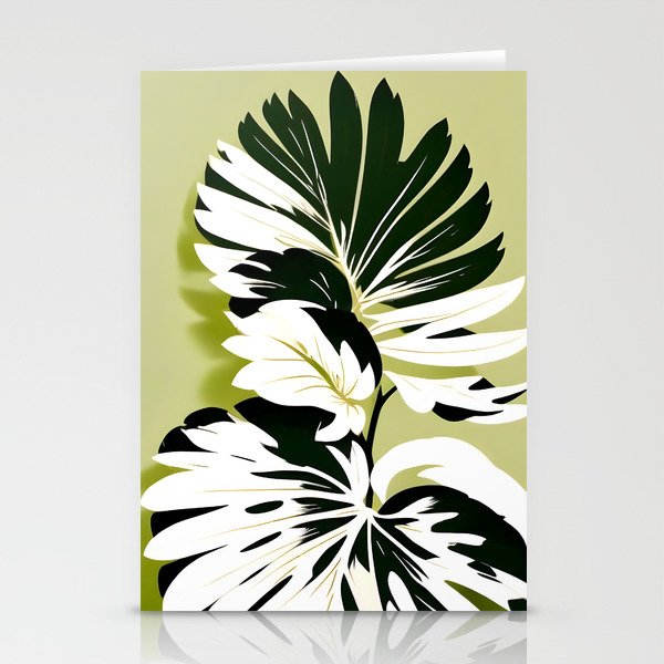 Monsterous, Monstera Tropical Botanical Nature, Jungle Green Scandinavian, Eclectic Garden Bohemian Leaves Illustration, Painting Vintage Variegated Plants   Stationery Card Gallery Image 1