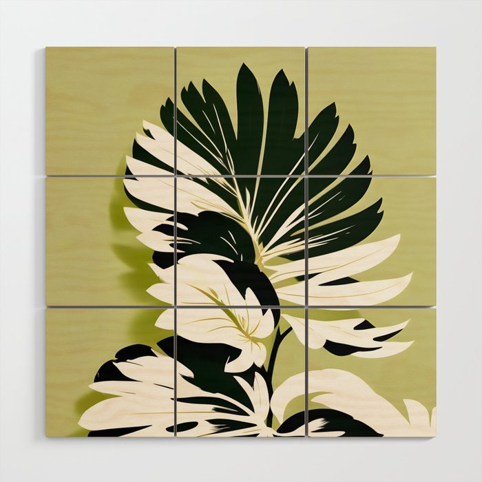 Monsterous, Monstera Tropical Botanical Nature, Jungle Green Scandinavian, Eclectic Garden Bohemian Leaves Illustration, Painting Vintage Variegated Plants   Wood Wall Art Gallery Image 1