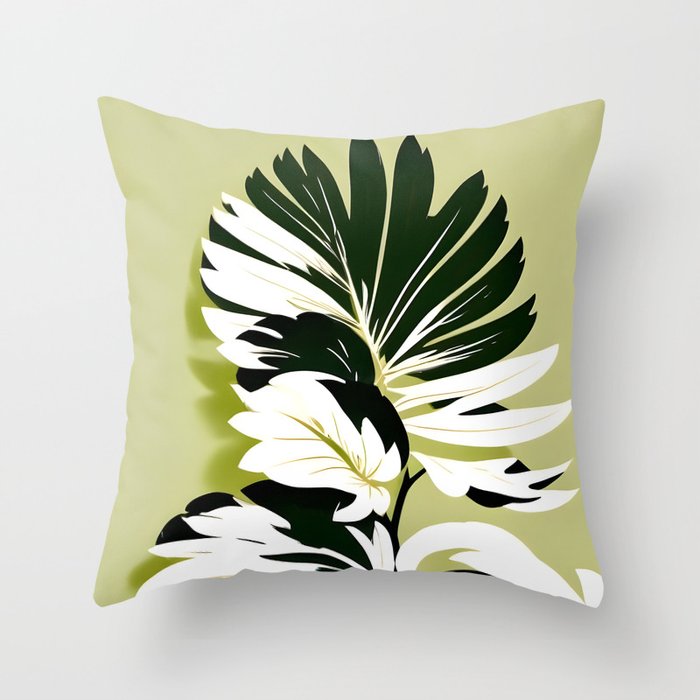 Monsterous, Monstera Tropical Botanical Nature, Jungle Green Scandinavian, Eclectic Garden Bohemian Leaves Illustration, Painting Vintage Variegated Plants   Throw Pillow Gallery Image 6