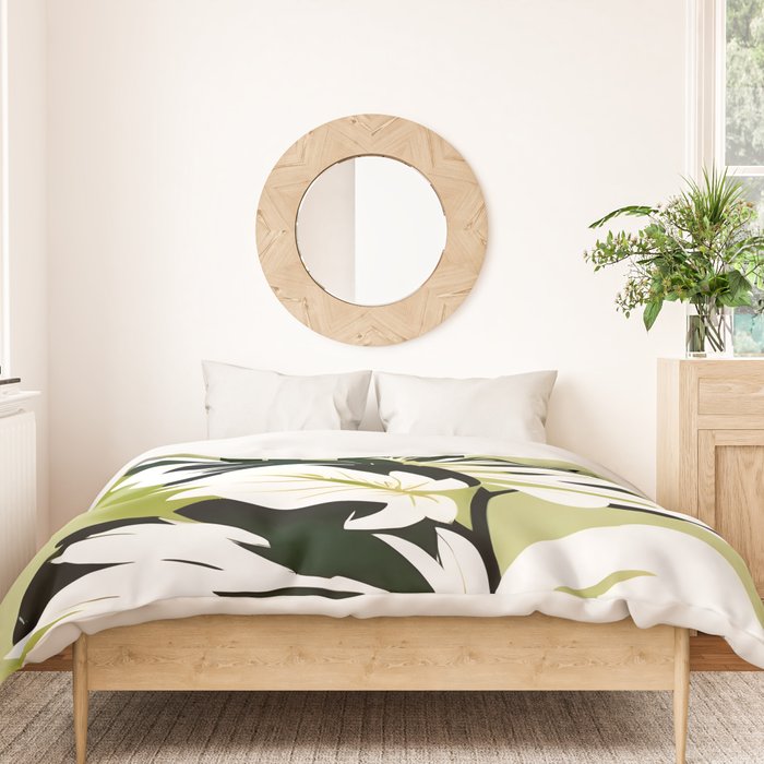 Monsterous, Monstera Tropical Botanical Nature, Jungle Green Scandinavian, Eclectic Garden Bohemian Leaves Illustration, Painting Vintage Variegated Plants   Duvet Cover Gallery Image 3