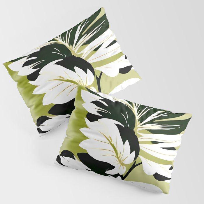Monsterous, Monstera Tropical Botanical Nature, Jungle Green Scandinavian, Eclectic Garden Bohemian Leaves Illustration, Painting Vintage Variegated Plants   Pillow Sham Gallery Image 3