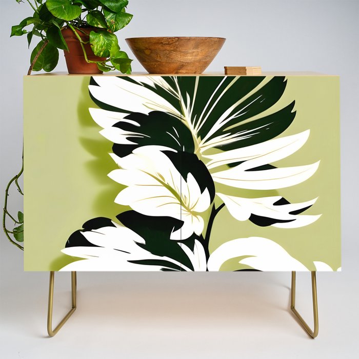 Monsterous, Monstera Tropical Botanical Nature, Jungle Green Scandinavian, Eclectic Garden Bohemian Leaves Illustration, Painting Vintage Variegated Plants   Credenza Gallery Image 1