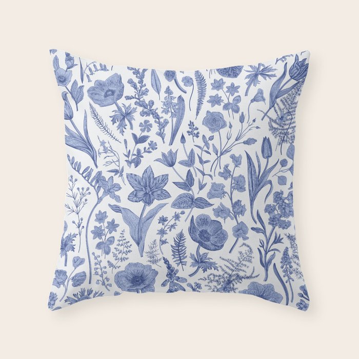Meadow Magic Blooming Blue & White Wild Flower Floral Throw Pillow Gallery Image 6