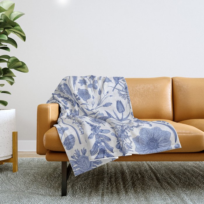 Meadow Magic Blooming Blue & White Wild Flower Floral Throw Blanket Gallery Image 1
