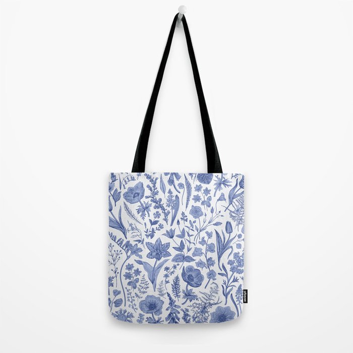 Meadow Magic Blooming Blue & White Wild Flower Floral Tote Bag Gallery Image 2