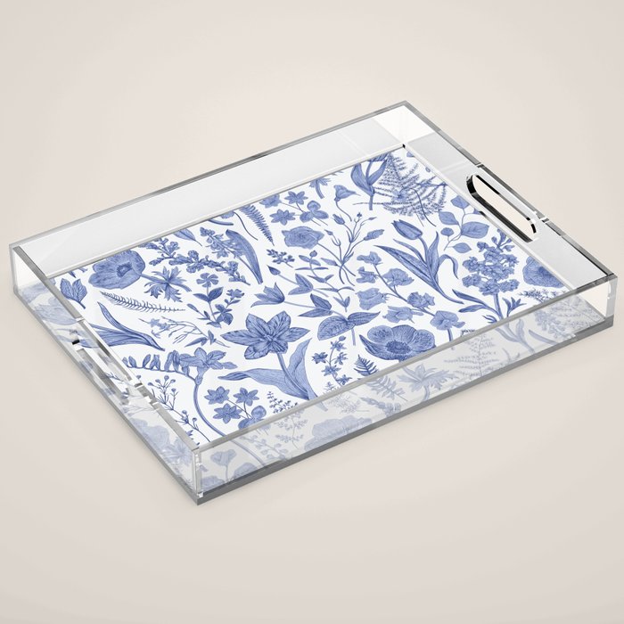 Meadow Magic Blooming Blue & White Wild Flower Floral Acrylic Tray Gallery Image 1