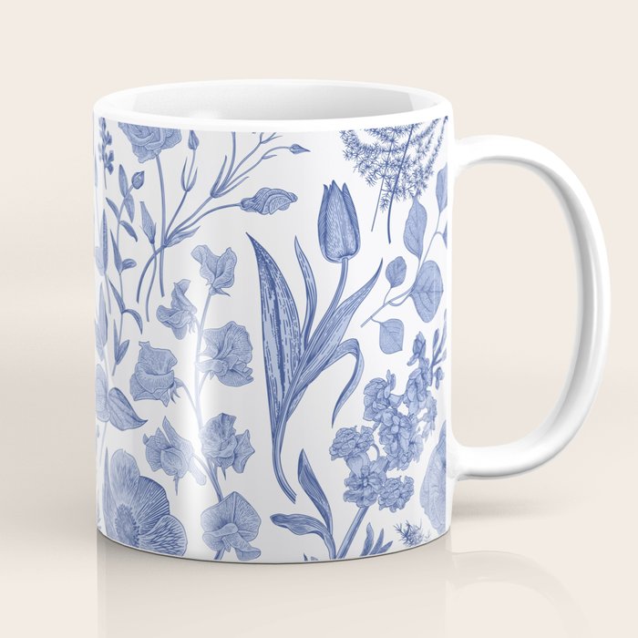 Meadow Magic Blooming Blue & White Wild Flower Floral Coffee Mug Gallery Image 1