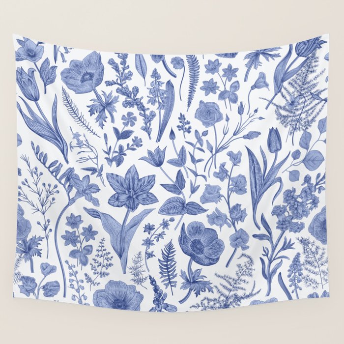 Meadow Magic Blooming Blue & White Wild Flower Floral Wall Tapestry Gallery Image 1