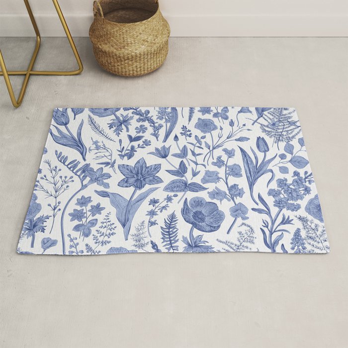 Meadow Magic Blooming Blue & White Wild Flower Floral Rug Gallery Image 1