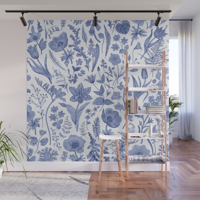 Meadow Magic Blooming Blue & White Wild Flower Floral Wall Mural Gallery Image 1