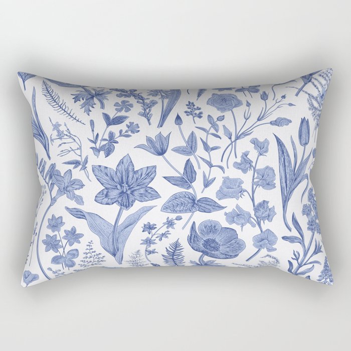 Meadow Magic Blooming Blue & White Wild Flower Floral Rectangular Pillow Gallery Image 2