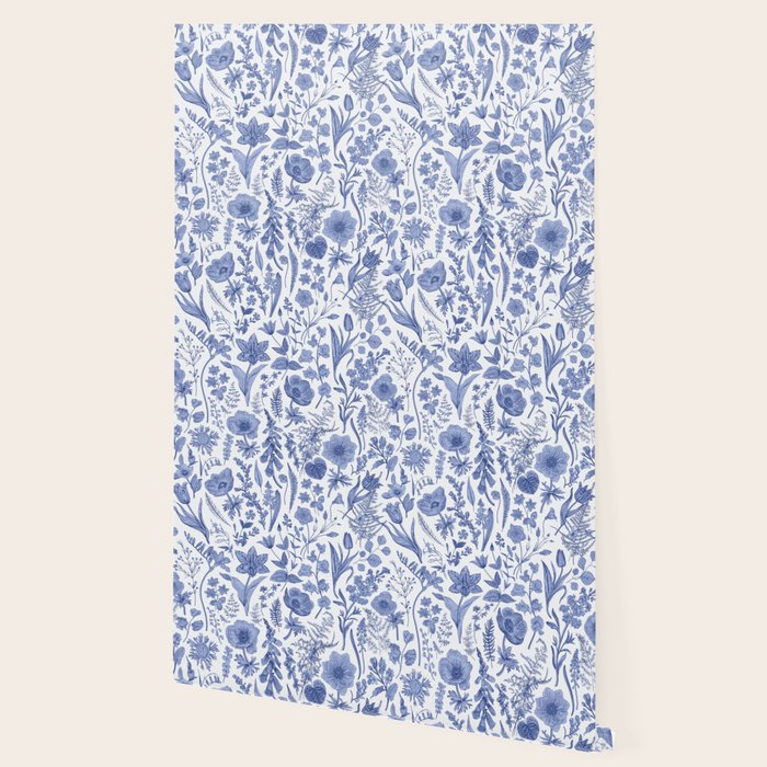 Meadow Magic Blooming Blue & White Wild Flower Floral Wallpaper Gallery Image 2