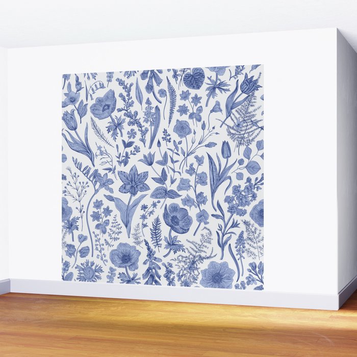 Meadow Magic Blooming Blue & White Wild Flower Floral Wall Mural Gallery Image 2