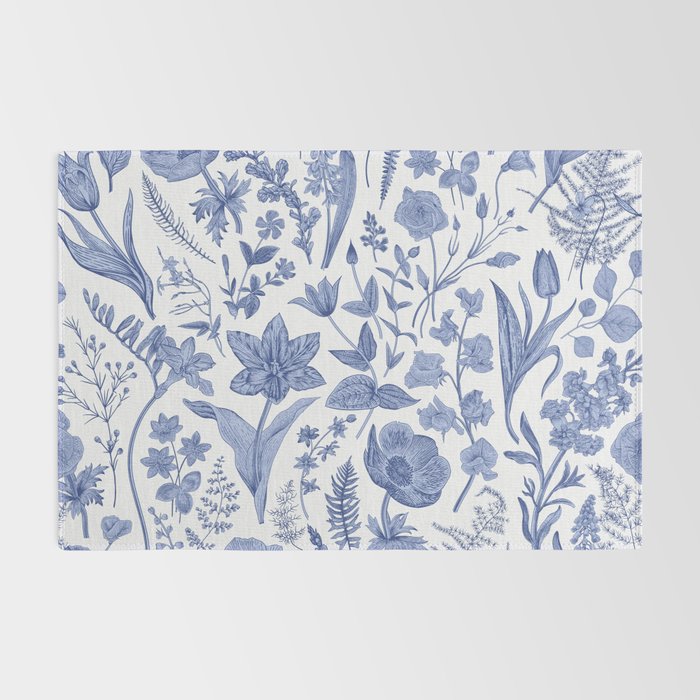 Meadow Magic Blooming Blue & White Wild Flower Floral Rug Gallery Image 2
