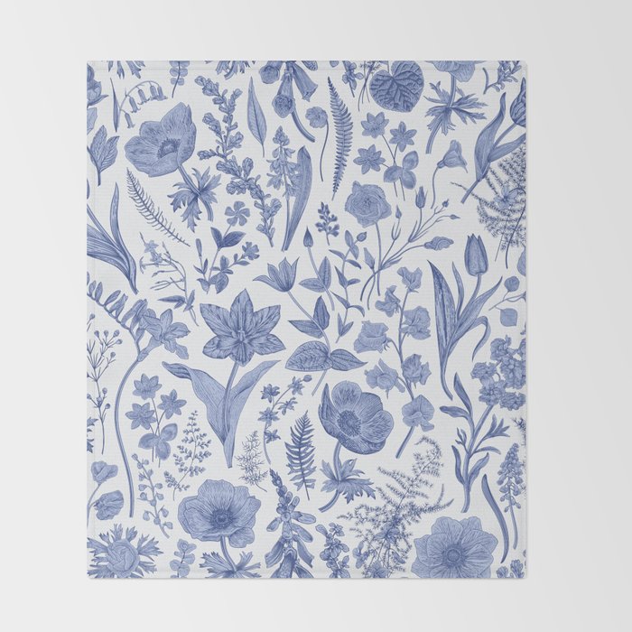 Meadow Magic Blooming Blue & White Wild Flower Floral Throw Blanket Gallery Image 2