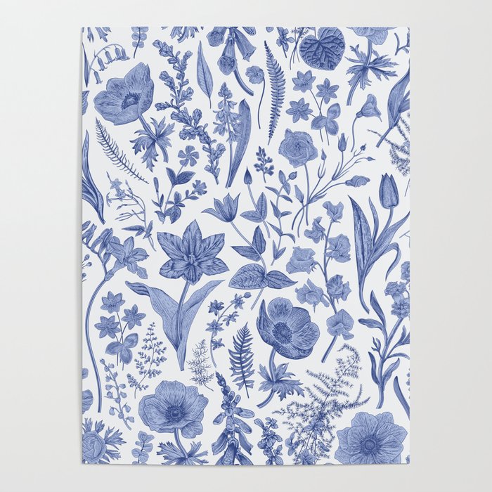 Meadow Magic Blooming Blue & White Wild Flower Floral Poster Gallery Image 4