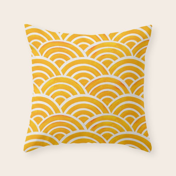 Japanese Seigaiha Wave - Marigold Palette Throw Pillow Gallery Image 6