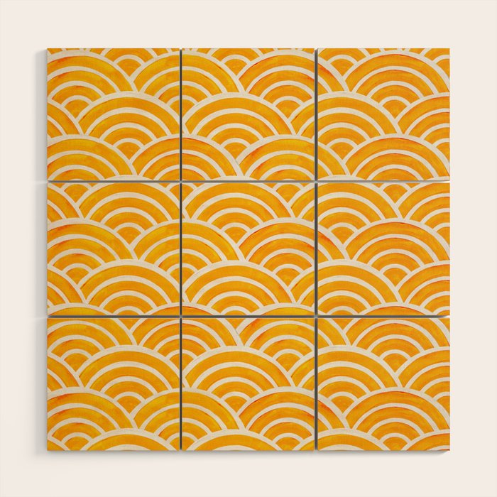 Japanese Seigaiha Wave - Marigold Palette Wood Wall Art Gallery Image 1