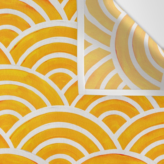 Japanese Seigaiha Wave - Marigold Palette Wall Tapestry Gallery Image 3