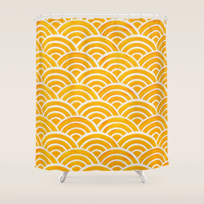 Japanese Seigaiha Wave - Marigold Palette Shower Curtain Gallery Image 1