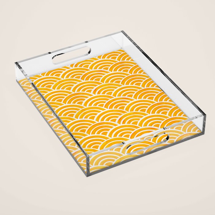 Japanese Seigaiha Wave â Marigold Palette Acrylic Tray Gallery Image 1