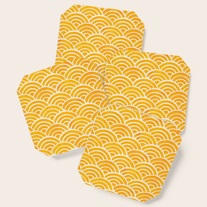 Japanese Seigaiha Wave - Marigold Palette Coaster Gallery Image 1