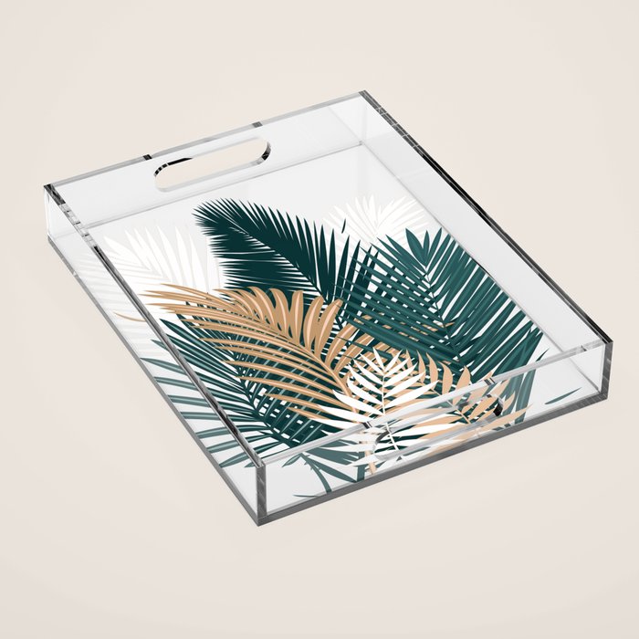 Gold and Green Palm Leaves Acrylic Tray Gallery Image 1