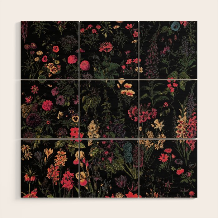 Exotic Midnight Floral Garden Wood Wall Art Gallery Image 1