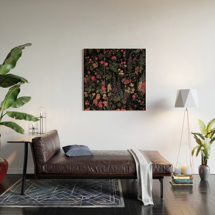 Exotic Midnight Floral Garden Wood Wall Art Gallery Image 2