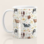 Cows with Pink and Yellow Flowers on Cream, Cow Illustration, Floral Coffee Mug Gallery Image 3
