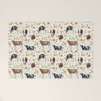 Cows with Pink and Yellow Flowers on Cream, Cow Illustration, Floral Welcome Mat Gallery Image 1