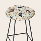 Cows with Pink and Yellow Flowers on Cream, Cow Illustration, Floral Stool Gallery Image 2