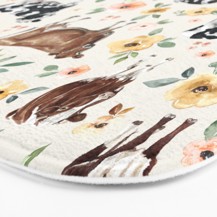 Cows with Pink and Yellow Flowers on Cream, Cow Illustration, Floral Bath Mat Gallery Image 3