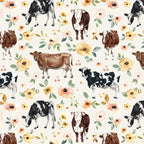 Cows with Pink and Yellow Flowers on Cream, Cow Illustration, Floral Coffee Mug Gallery Image 2