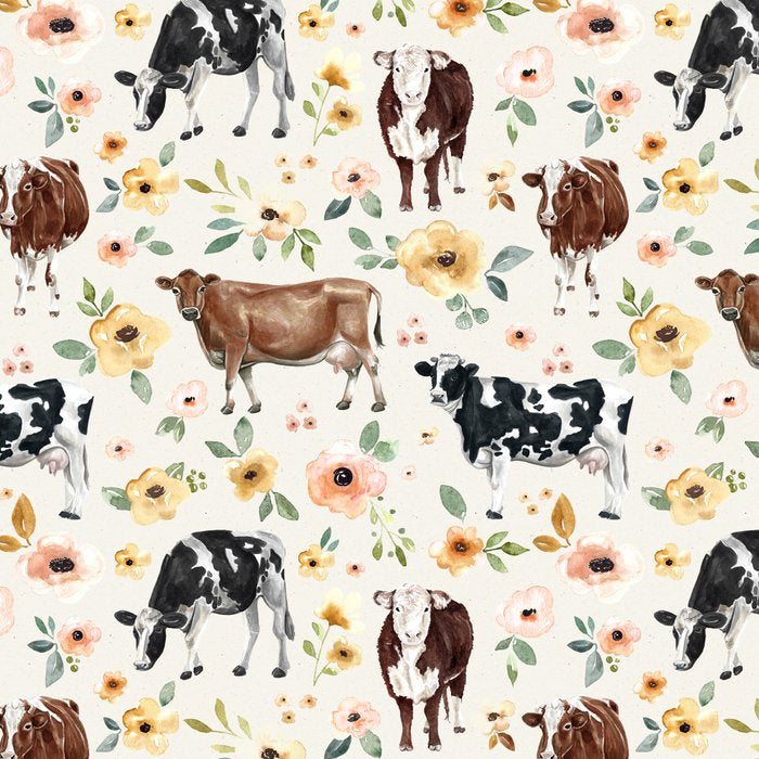 Cows with Pink and Yellow Flowers on Cream, Cow Illustration, Floral Coffee Mug Gallery Image 2