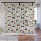 Cows with Pink and Yellow Flowers on Cream, Cow Illustration, Floral Wall Mural Gallery Image 1