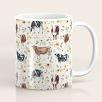Cows with Pink and Yellow Flowers on Cream, Cow Illustration, Floral Coffee Mug Gallery Image 1