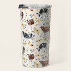 Cows with Pink and Yellow Flowers on Cream, Cow Illustration, Floral Travel Mug Gallery Image 3