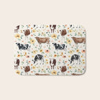 Cows with Pink and Yellow Flowers on Cream, Cow Illustration, Floral Bath Mat Gallery Image 1