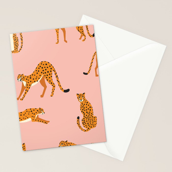 Cheetahs pattern on pink Stationery Card Gallery Image 2