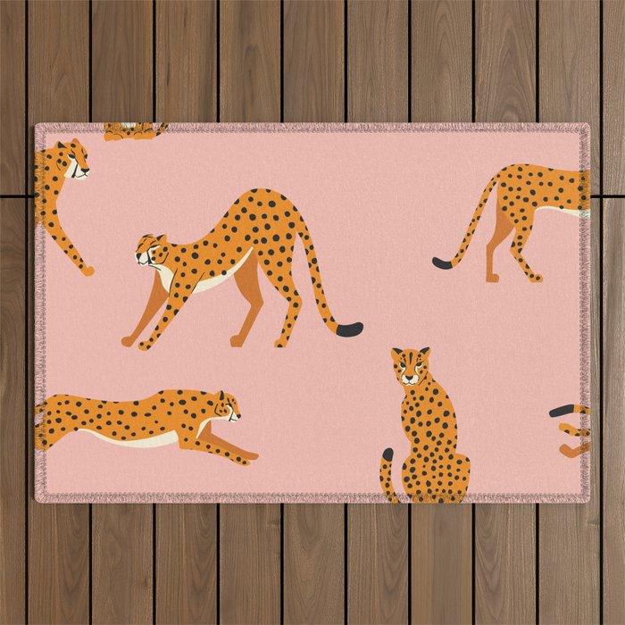 Cheetahs pattern on pink Outdoor Rug Gallery Image 1
