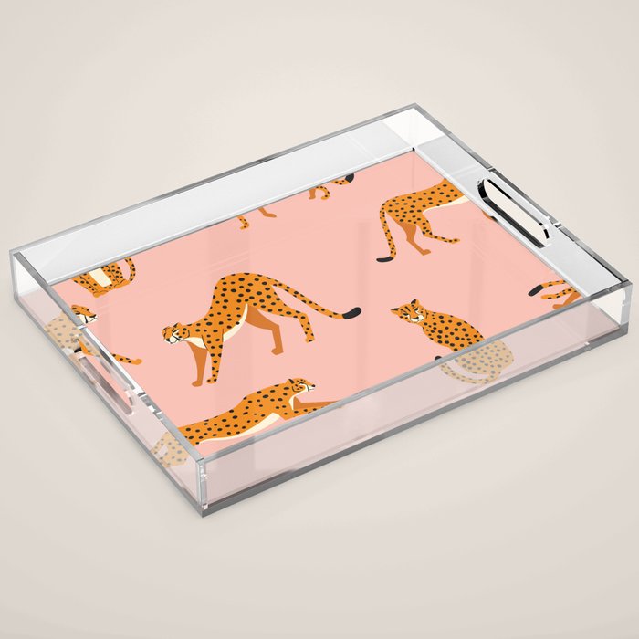 Cheetahs pattern on pink Acrylic Tray Gallery Image 1