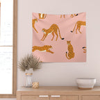 Cheetahs pattern on pink Wall Tapestry Gallery Image 2
