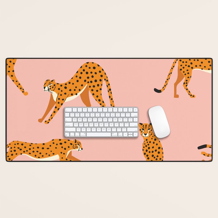 Cheetahs pattern on pink Desk Mat Gallery Image 1
